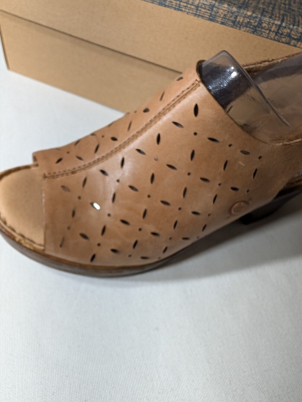 BORN Tan Leather Perforated Wedge Sandals - Picture 4 of 12